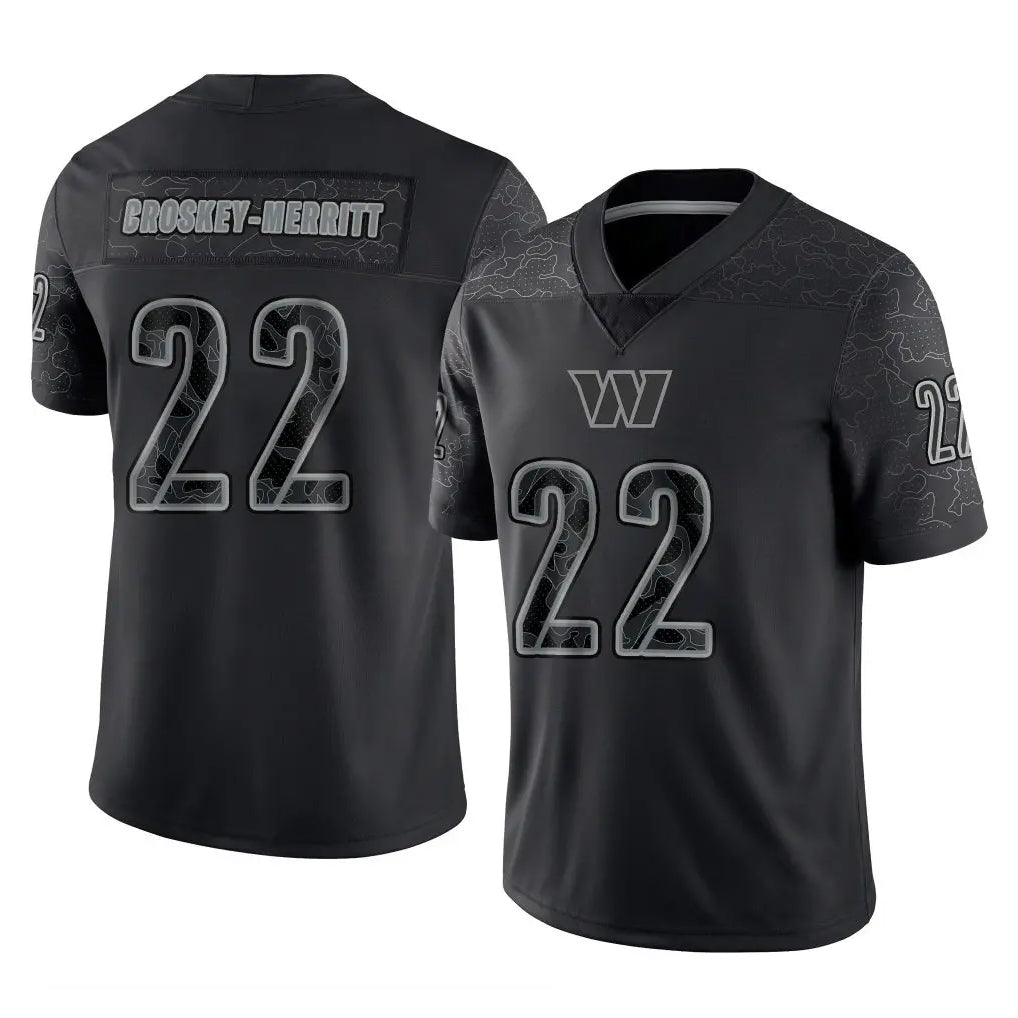 Fenge W.Commanders #22 Jacory Croskey-Merritt Player Black Limited Reflective Home Game Stitched Jerseys