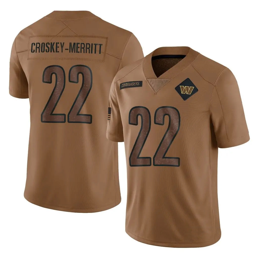 Fenge W.Commanders #22 Jacory Croskey-Merritt Player Brown Salute To Service Limited Stitched Jerseys