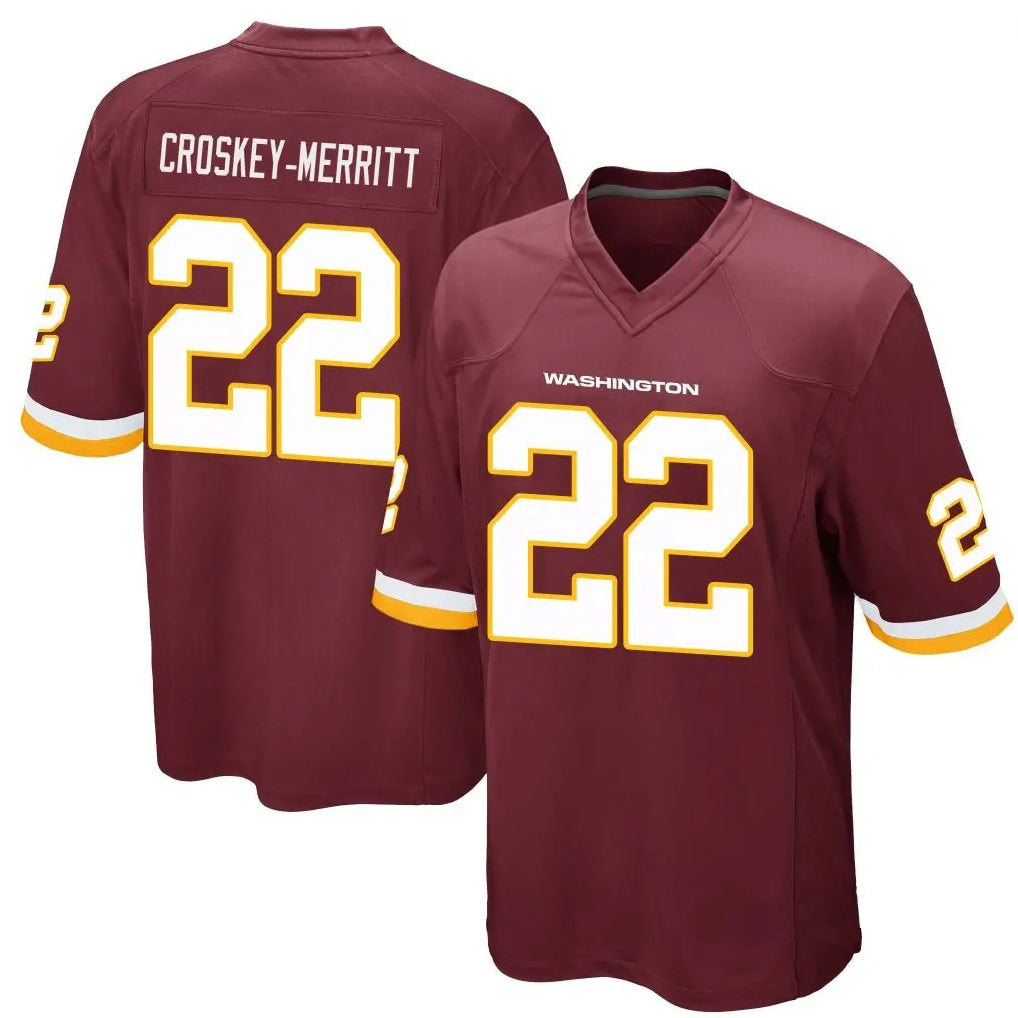 Fenge W.Commanders #22 Jacory Croskey-Merritt Player Burgundy Game Stitched Jerseys