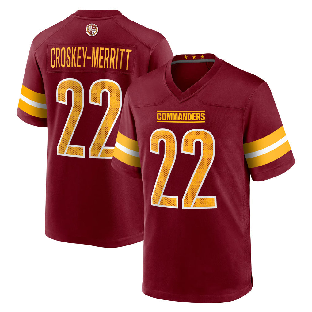 Fenge W.Commanders #22 Jacory Croskey-Merritt Player Burgundy Home Game Stitched Jerseys