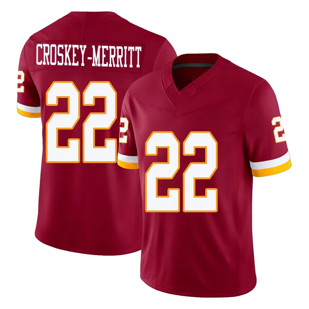 Fenge W.Commanders #22 Jacory Croskey-Merritt Player Burgundy Limited Team Vapor F.U.S.E. Home Game Stitched Jerseys