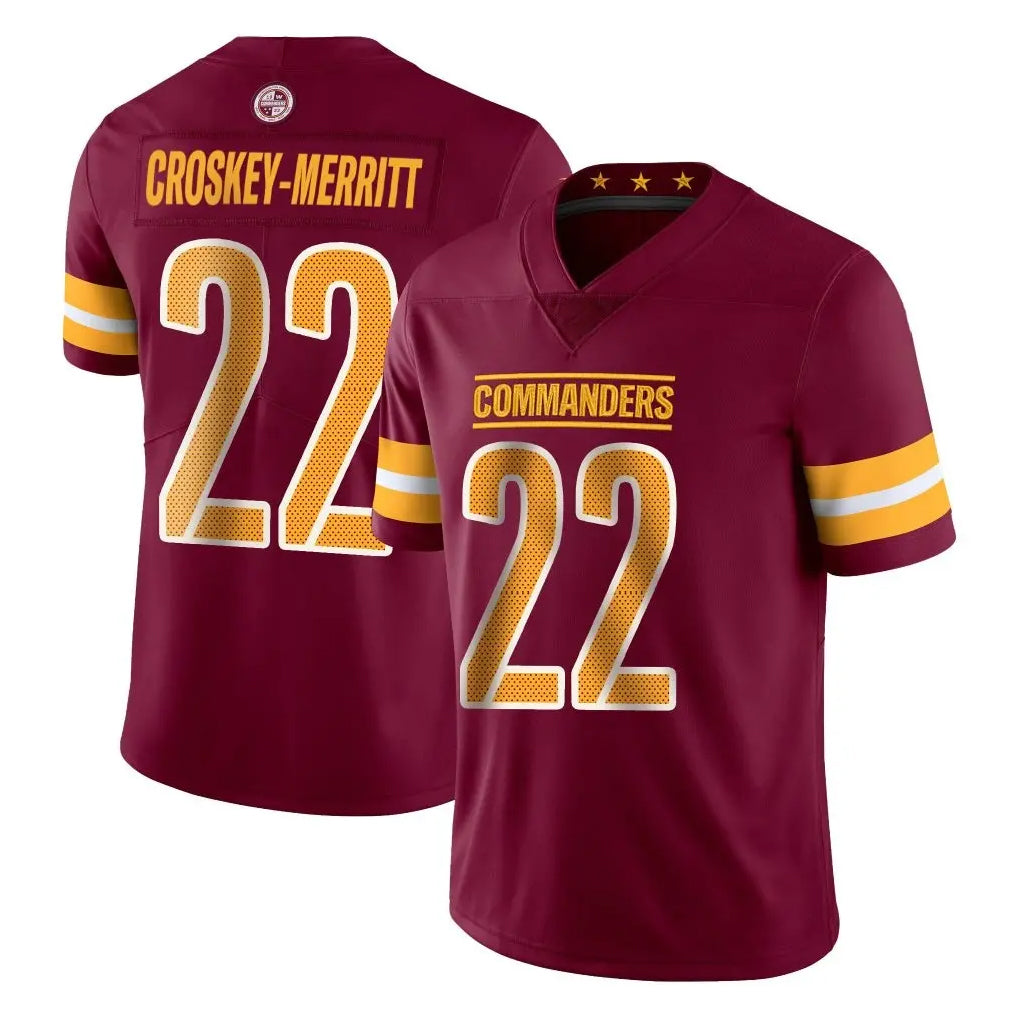 Fenge W.Commanders #22 Jacory Croskey-Merritt Player Burgundy Limited Vapor Home Game Stitched Jerseys
