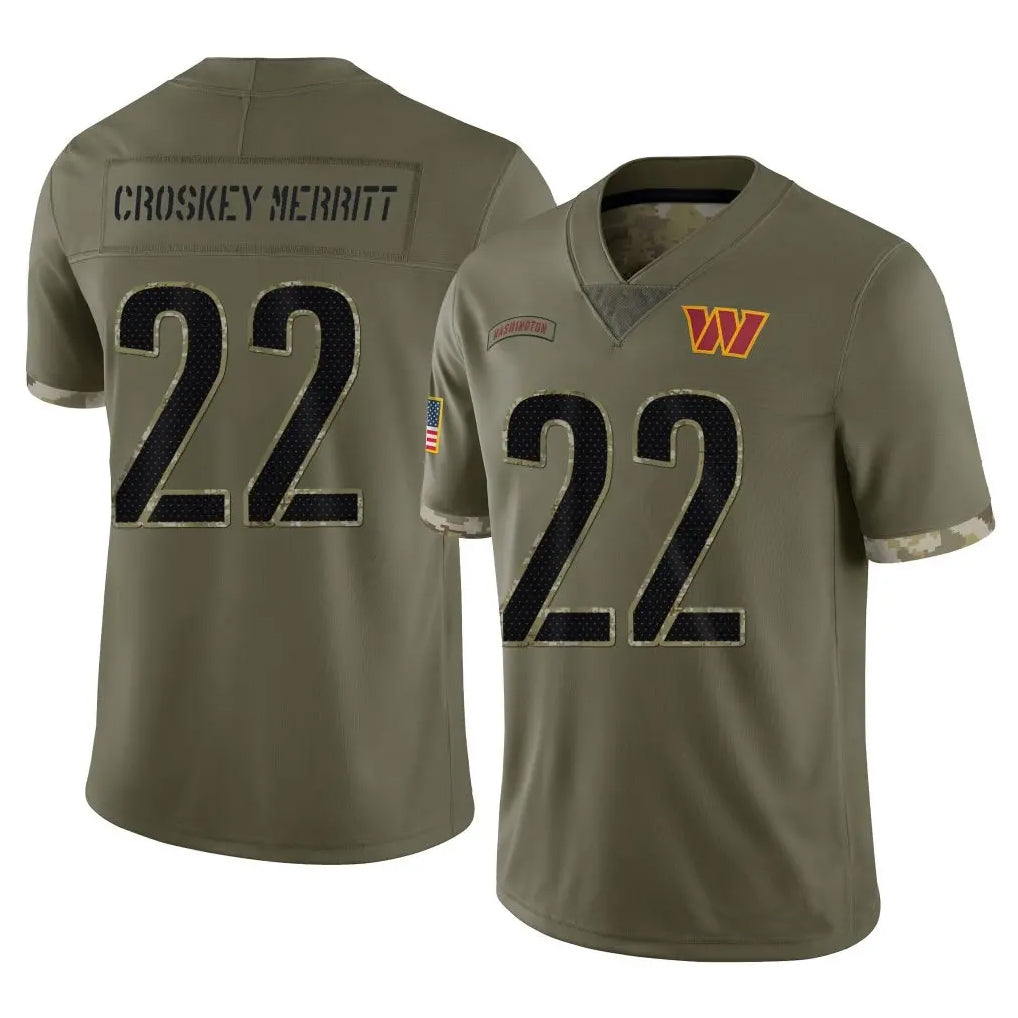 Fenge W.Commanders #22 Jacory Croskey-Merritt Player Olive Salute To Service Stitched Jerseys