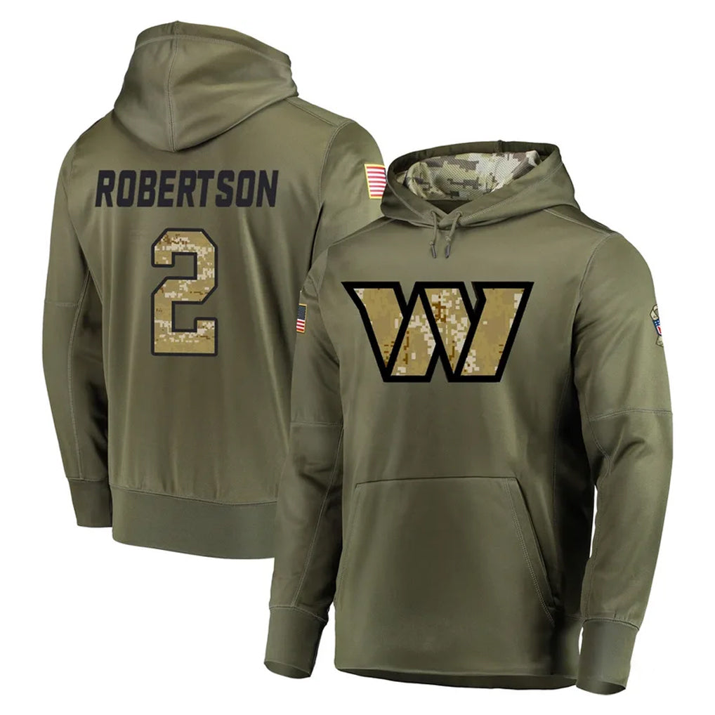 Fenge W.Commanders #2 Amik Robertson Player Olive Salute to Service Pullover Hoodie Limited Home Game Stitched Jerseys