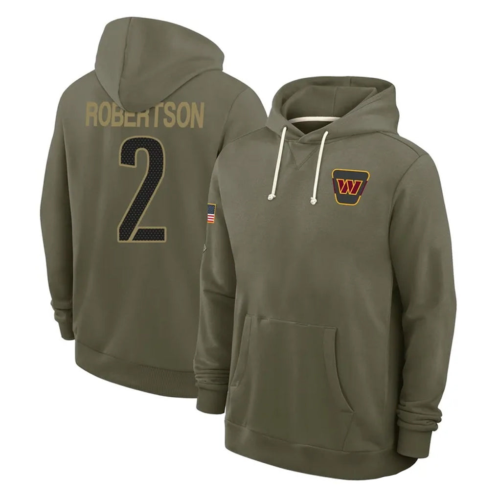 Fenge W.Commanders #2 Amik Robertson Player Olive Salute to Service Pullover Hoodies Limited Home Stitched Jerseys