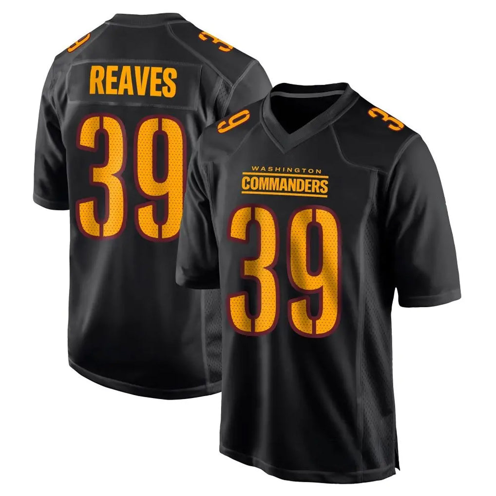 Fenge W.Commanders #39 Jeremy Reaves Player Black Carbon Fashion Home Game Stitched Jerseys