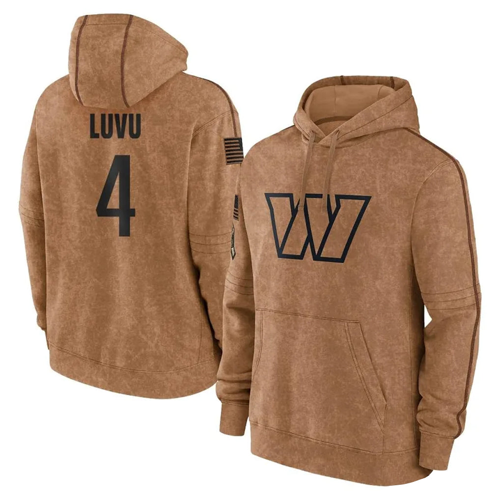 Fenge W.Commanders #4 Frankie Luvu Player Brown Salute to Service Hoodies Stitched Jerseys