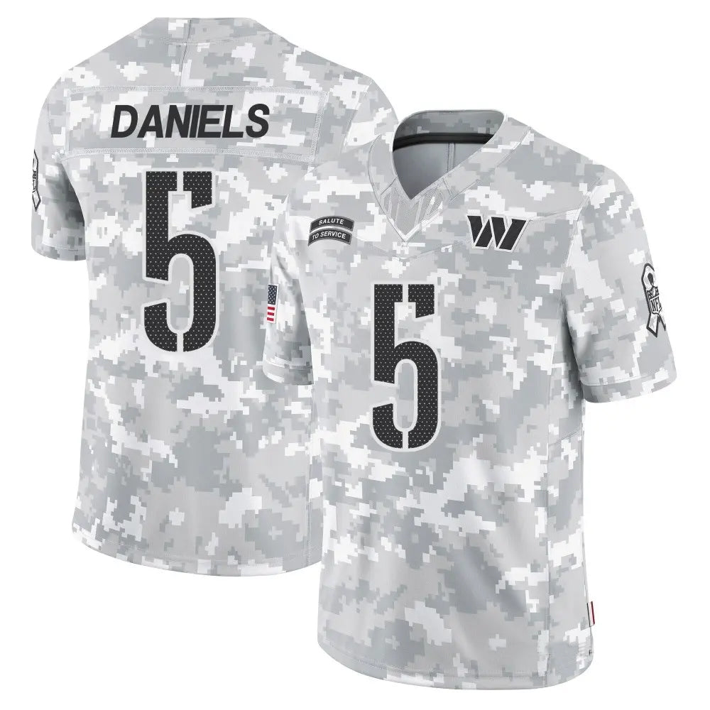 Fenge W.Commanders #5 Jayden Daniels Player Limited Arctic Camo Salute to Service Stitched Jerseys