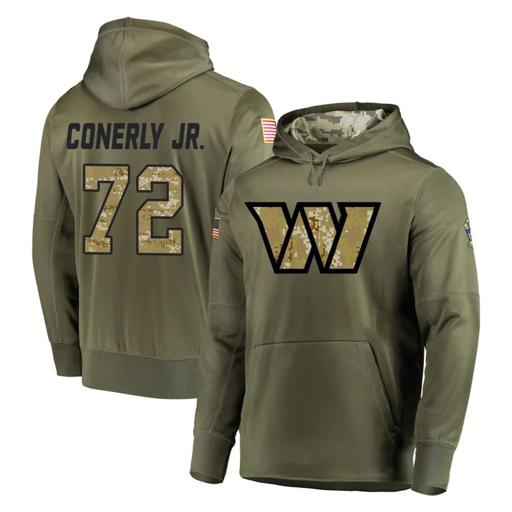 Fenge W.Commanders #72 Josh Conerly Jr. Player Olive Salute to Service Pullover Hoodie Limited Home Game Stitched Jerseys