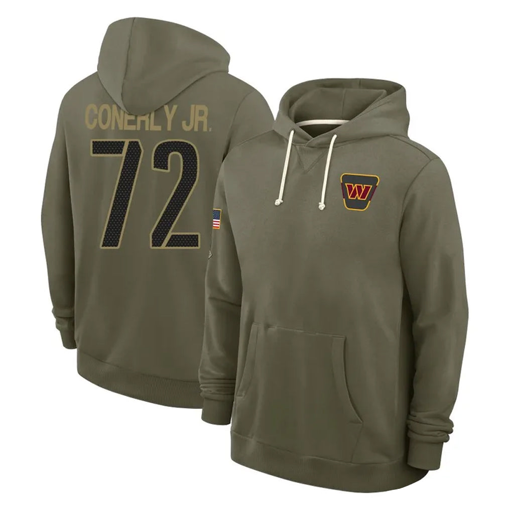 Fenge W.Commanders #72 Josh Conerly Jr. Player Olive Salute to Service Pullover Hoodies Limited Home Stitched Jerseys
