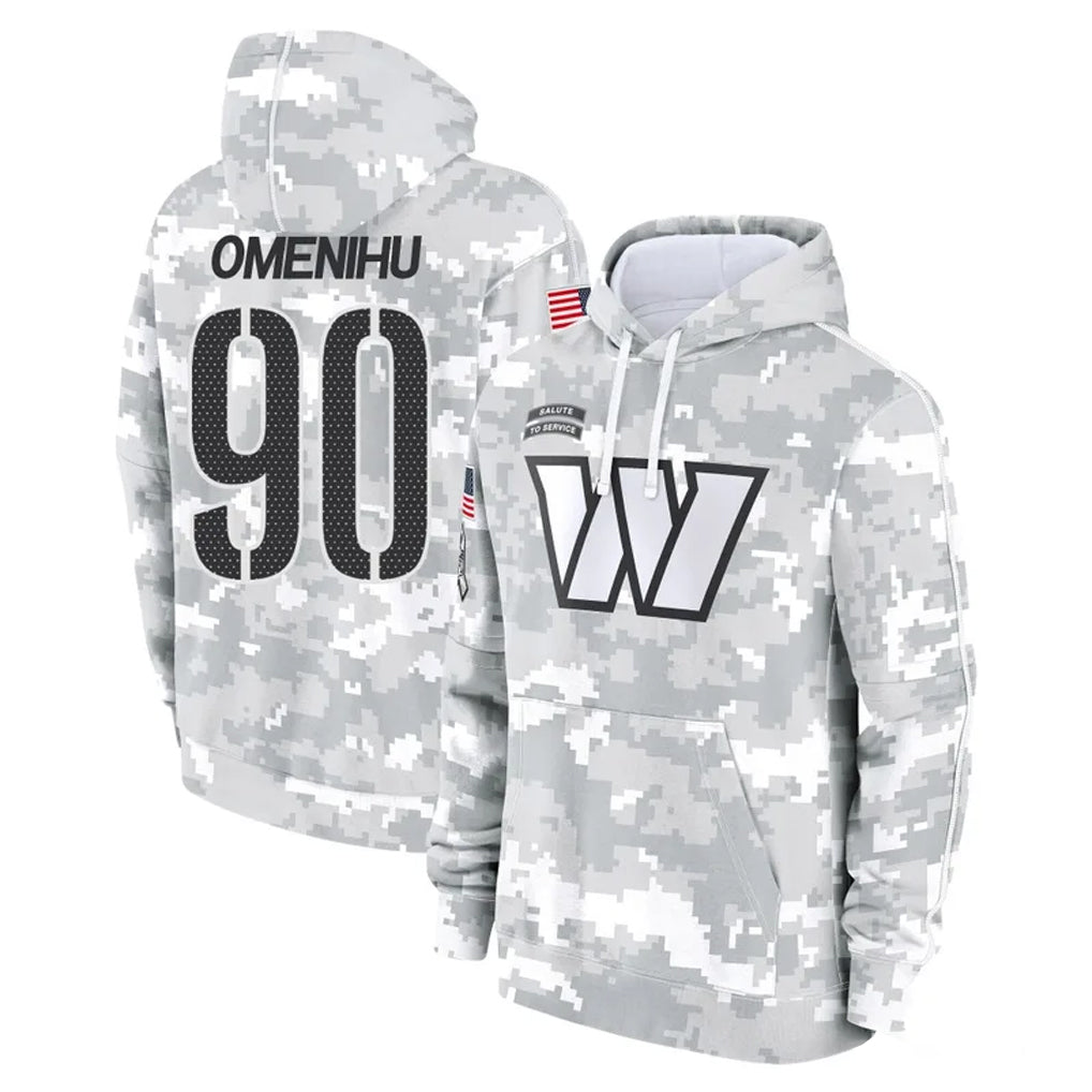 Fenge W.Commanders #90 Charles Omenihu Player Arctic Camo Limited Salute to Service Pullover Hoodies Game Stitched Jerseys