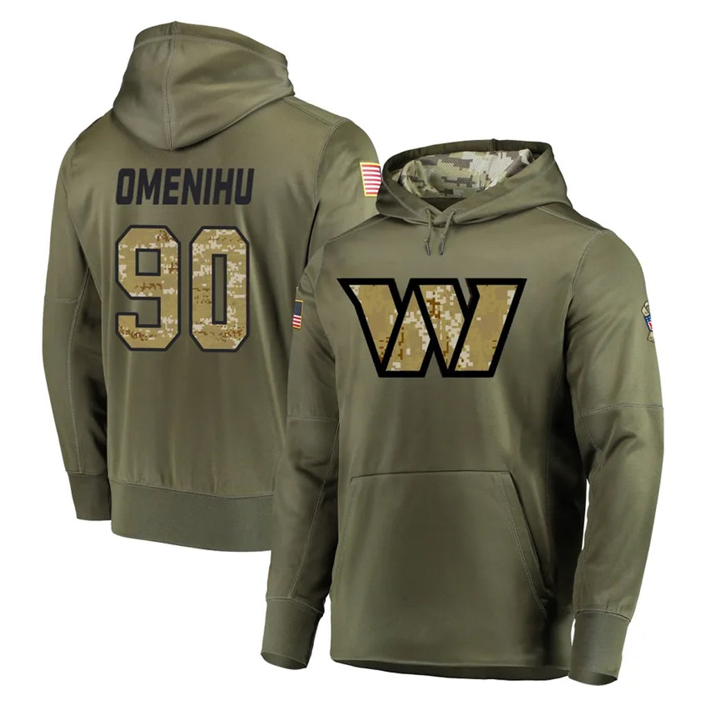Fenge W.Commanders #90 Charles Omenihu Player Olive Salute to Service Pullover Hoodie Limited Home Game Stitched Jerseys