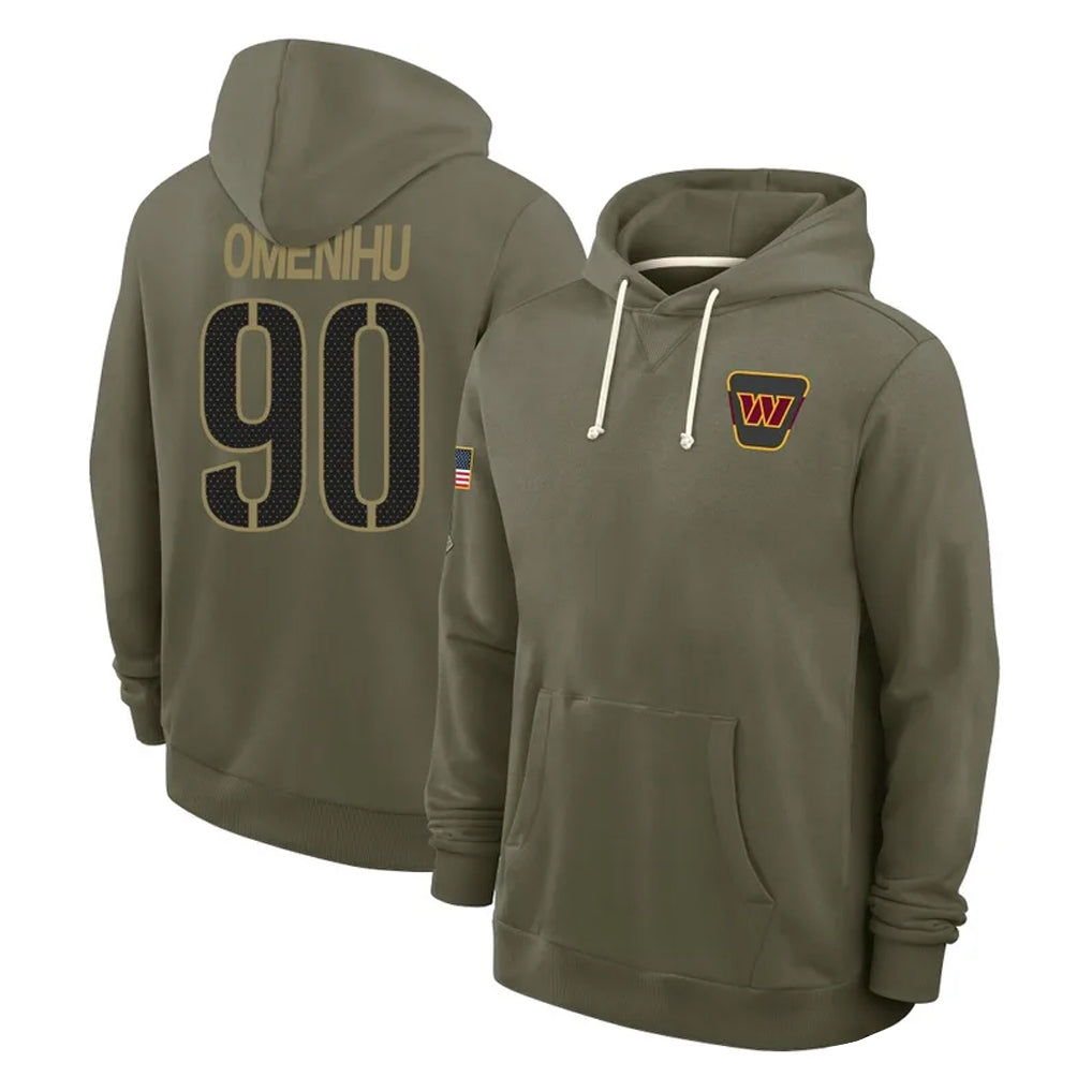 Fenge W.Commanders #90 Charles Omenihu Player Olive Salute to Service Pullover Hoodies Limited Home Stitched Jerseys