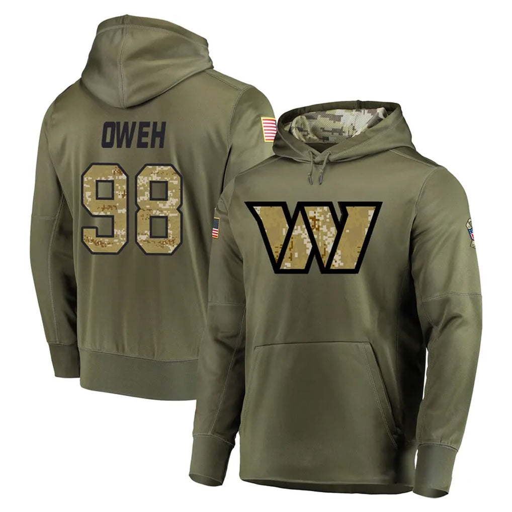 Fenge W.Commanders #98 Odafe Oweh Player Olive Salute to Service Pullover Hoodie Limited Home Game Stitched Jerseys