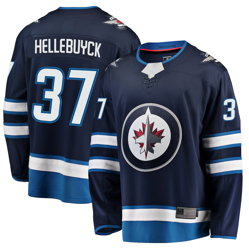 Fenge W.Jets #37 Connor Hellebuyck Navy Breakaway Replica Jerseys