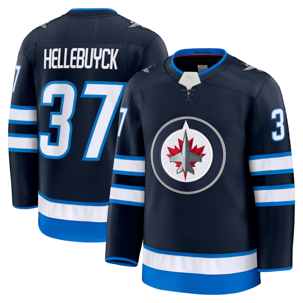Fenge W.Jets #37 Connor Hellebuyck Navy Home Premium Jerseys