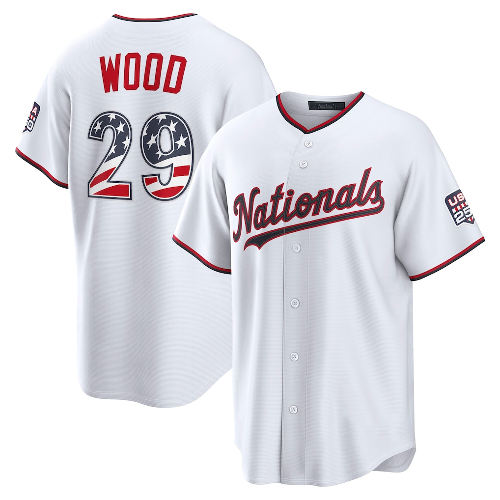 Fenge W.Nationals #29 James Wood White USA 250 Fourth of July Home Stadium Jersey