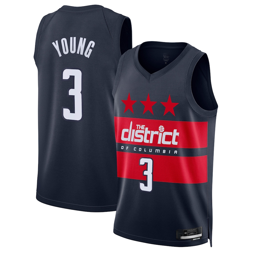 Fenge W.Wizards #3 Trae Young Navy Swingman Jerseys - Statement Edition