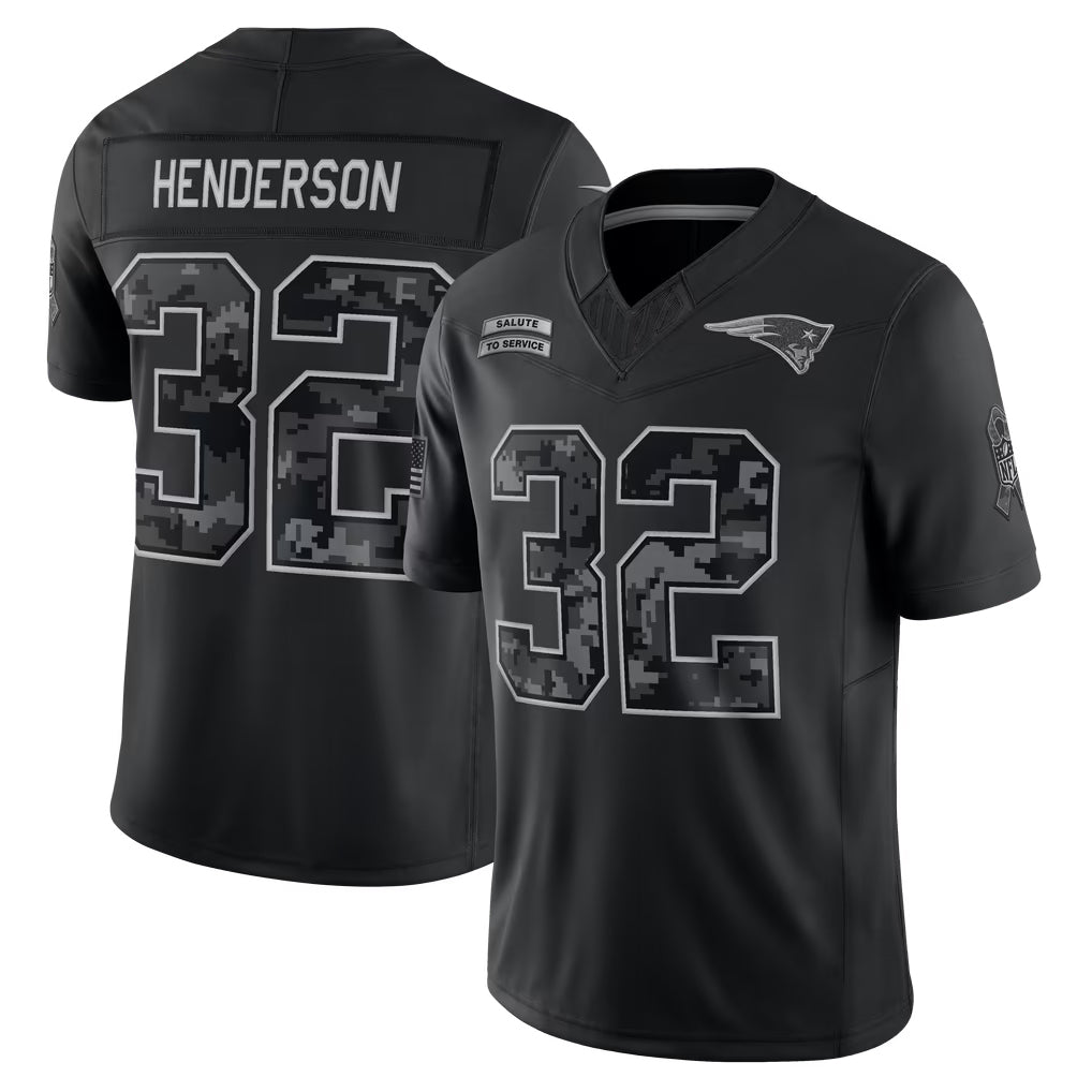 Fenge NE.Patriots #32 TreVeyon Henderson Player Black Limited 2026 Salute to Service Home Game Stitched Jerseys