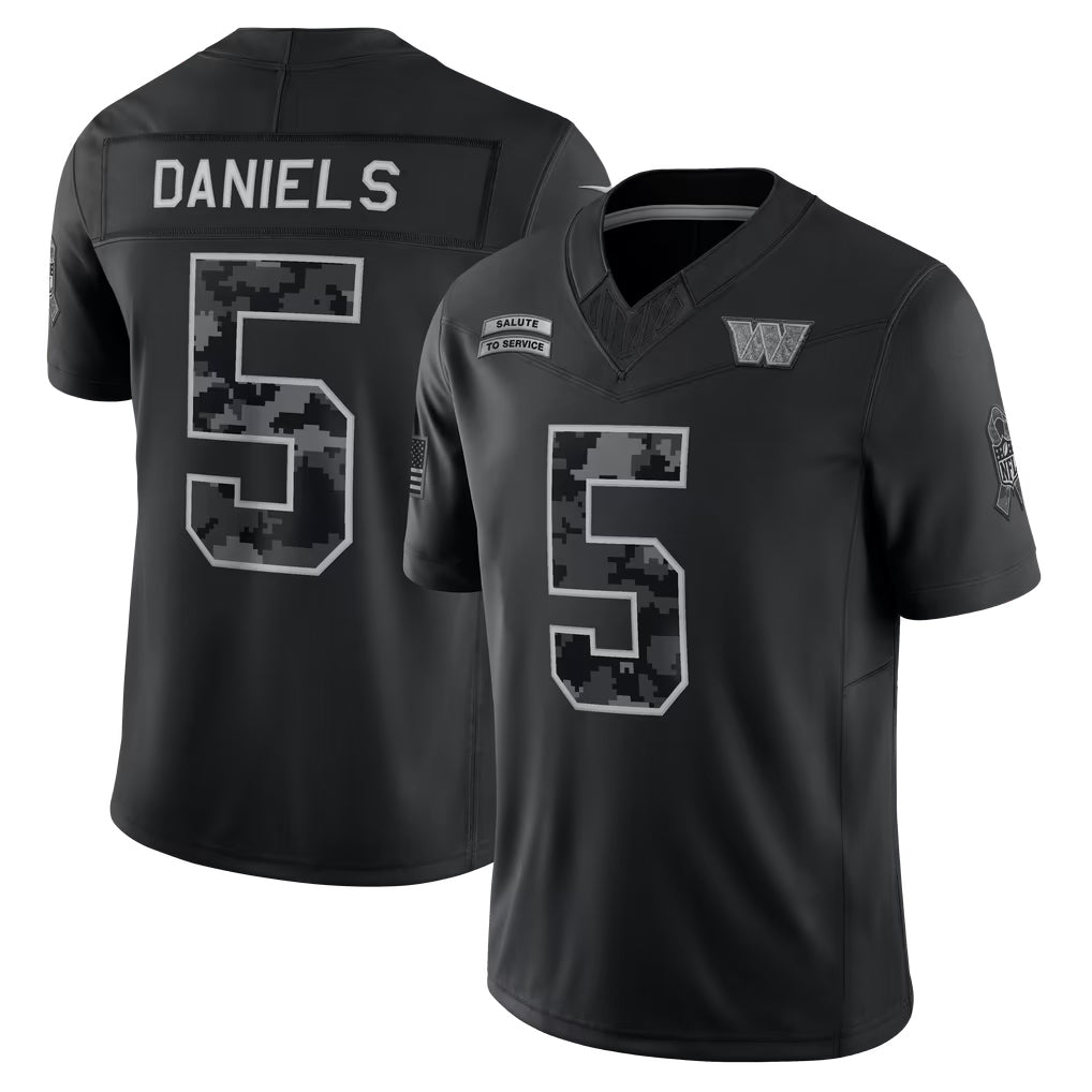 Fenge W.Commanders #5 Jayden Daniels Player Black Limited 2026 Salute to Service Home Game Stitched Jerseys