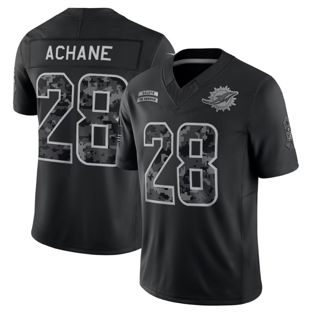 Fenge M.Dolphins #28 De¡¯Von Achane Player Black Limited 2026 Salute to Service Home Game Stitched Jerseys